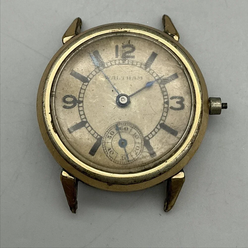 Vintage Waltham Mens Watch 30mm Beige Dial Gold Tone Manual Wind For Parts